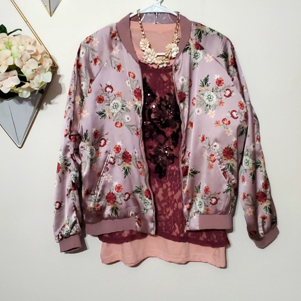 Truly 4 You Dusty Pink Floral Dress Jacket Womens Size Medium - Picture 2 of 11